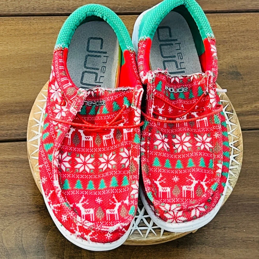 Hey Dude Wally Jolly Jingle Christmas Loafers Red Green Men 8 110066083